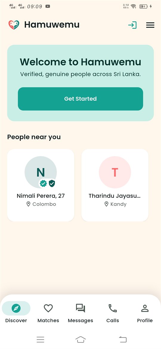 Hamuwemu home screen with the Get Started button