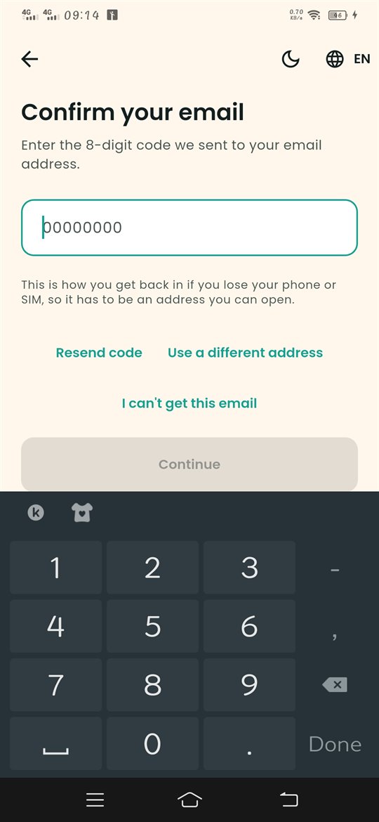 Confirm your email screen for the 8-digit code