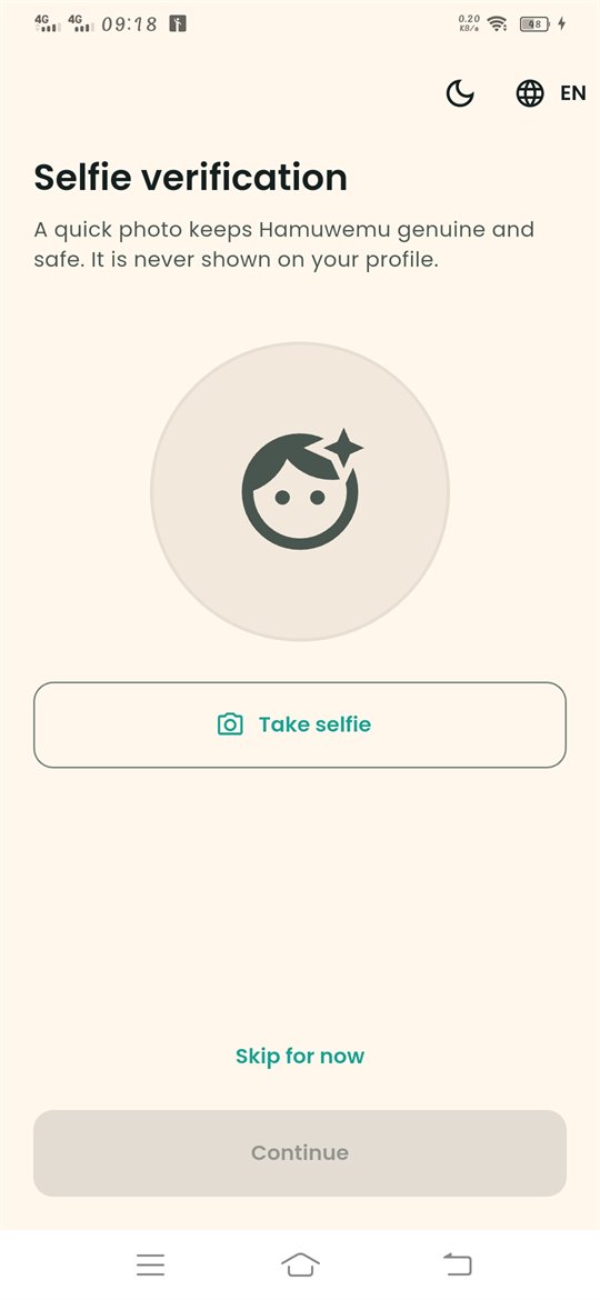 Selfie verification screen with the Take selfie button