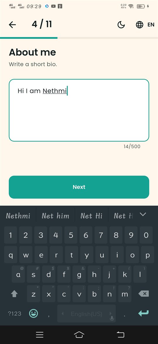 About me screen with a short bio