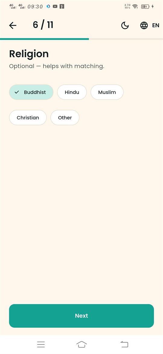 Religion screen with Buddhist selected