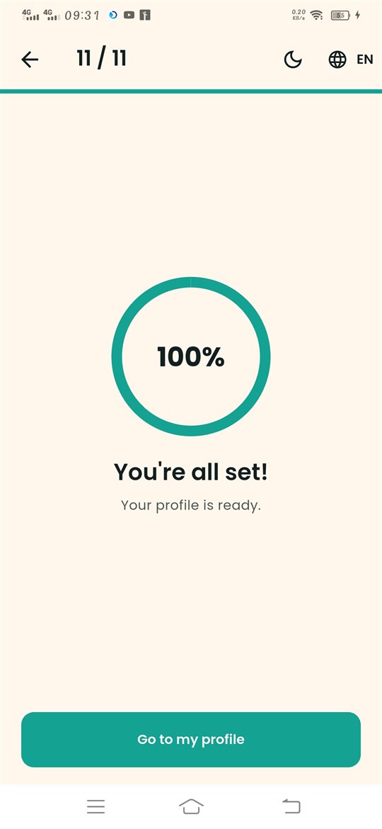 You're all set screen at 100% with the Go to my profile button